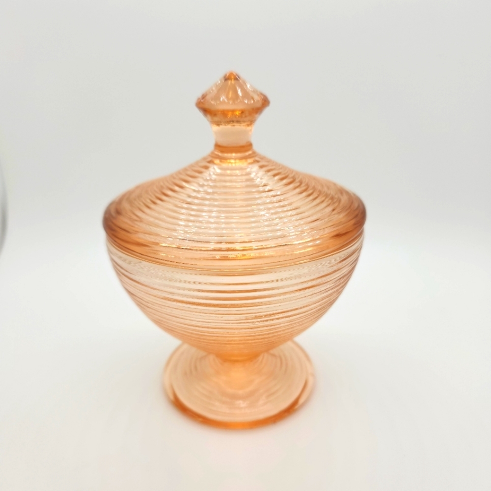Vintage Pink Depression Glass Jar